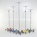 Midcentral Medical SS Double IV Pole W/Thumb Knob, 4 Hook Top, 6-Leg Spider Base, 3" casters, steering wheel MCM286